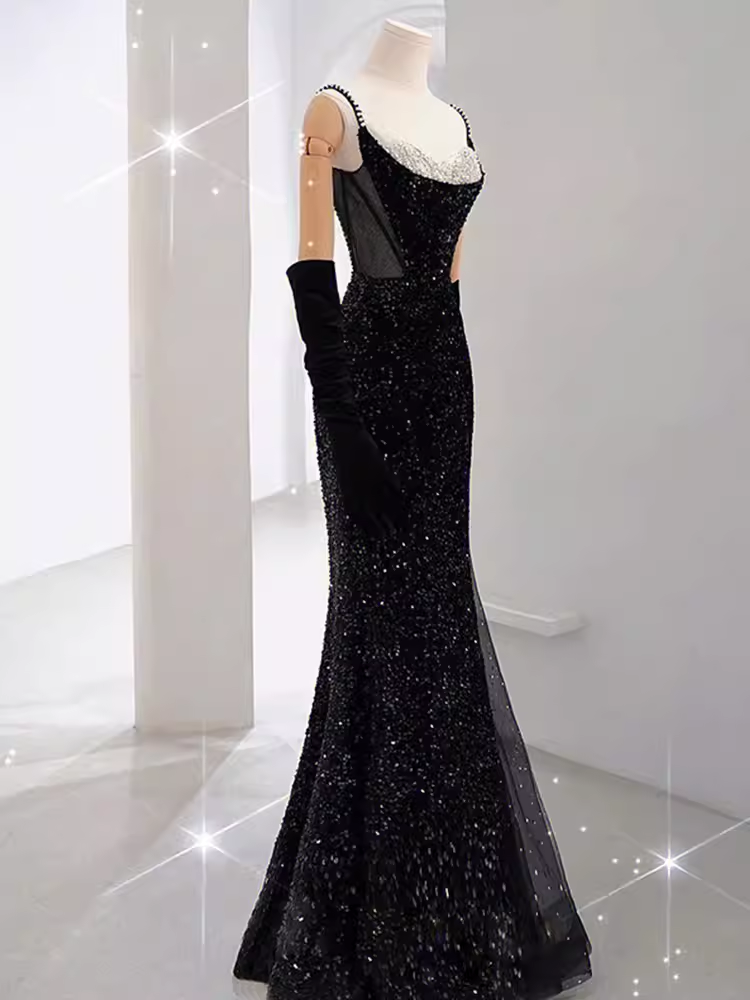 Mermaid Long Prom Dress New Sequin Sexy Black Slit Evening Dress P917