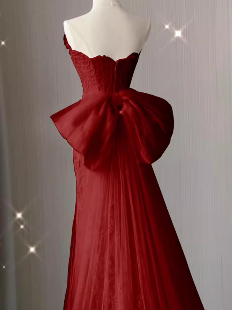 Sexy Mermaid Strapless Red Lace Long Prom Dress P1053