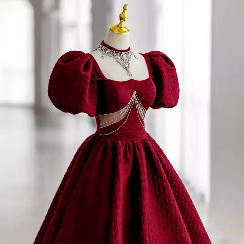 Princess Ball Gown Red Lace Long Prom Dress P1134