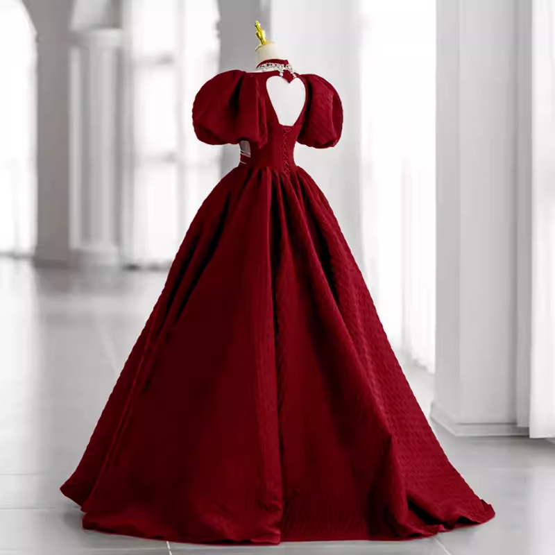 Princess Ball Gown Red Lace Long Prom Dress P1134
