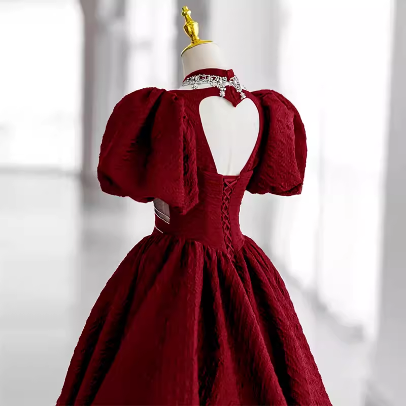 Princess Ball Gown Red Lace Long Prom Dress P1134