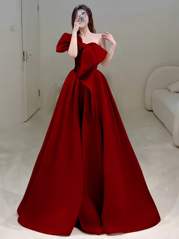 Princess Ball Gown Red Strapless Long Prom Dress P1135