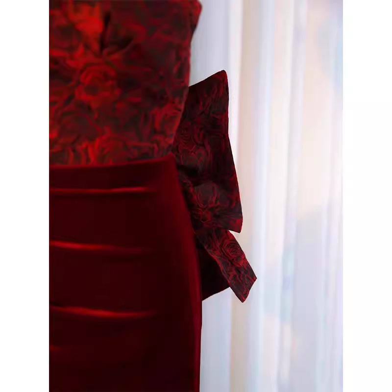 Sexy Sheath Long Senior Burgundy Velvet Prom Dress Formal Dress P1319