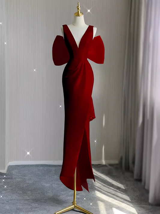 Sexy Sheath V neckline Long Senior Red Prom Dress Formal Dress P1320