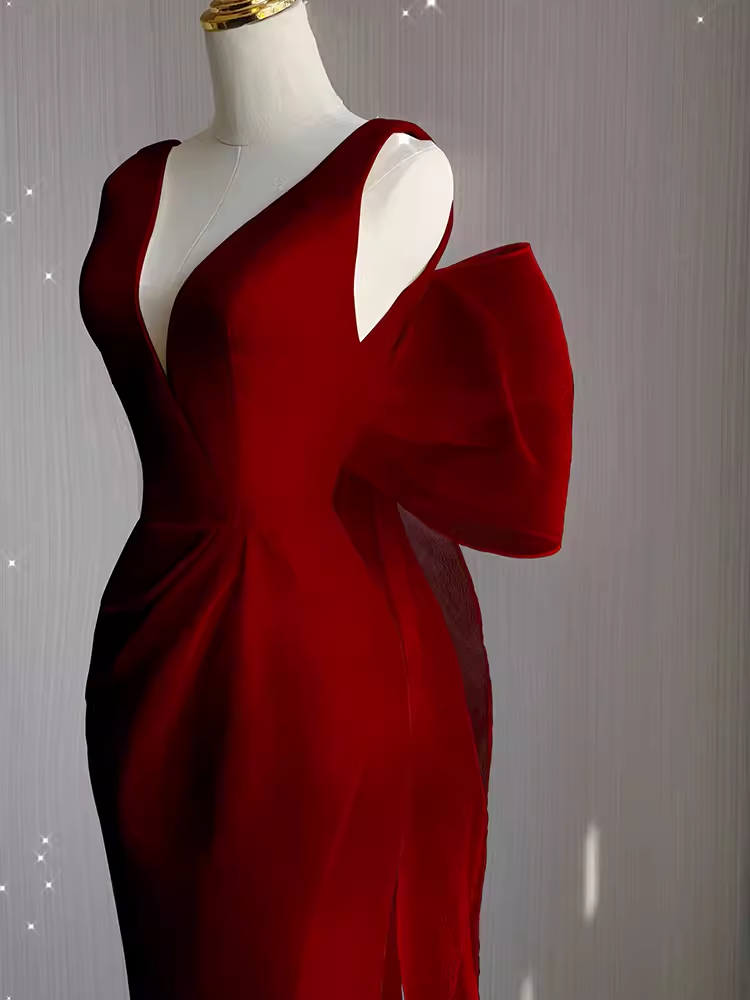Sexy Sheath V neckline Long Senior Red Prom Dress Formal Dress P1320