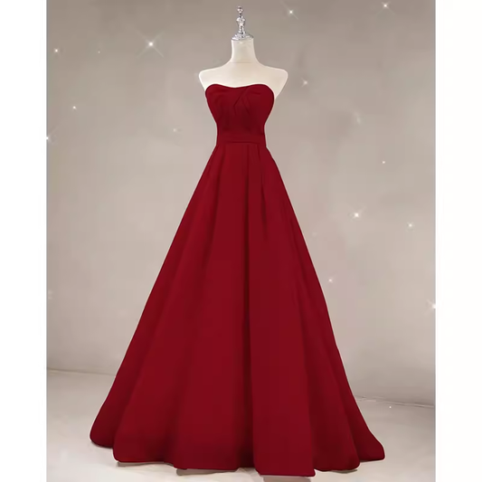 Simple A line Strapless Long Red Prom Dress Evening Dress P1363