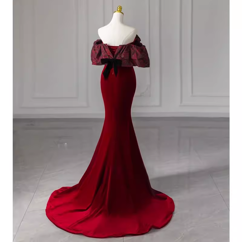 Beautiful Mermaid Off The Shoulder Long Red Prom Dress P1329