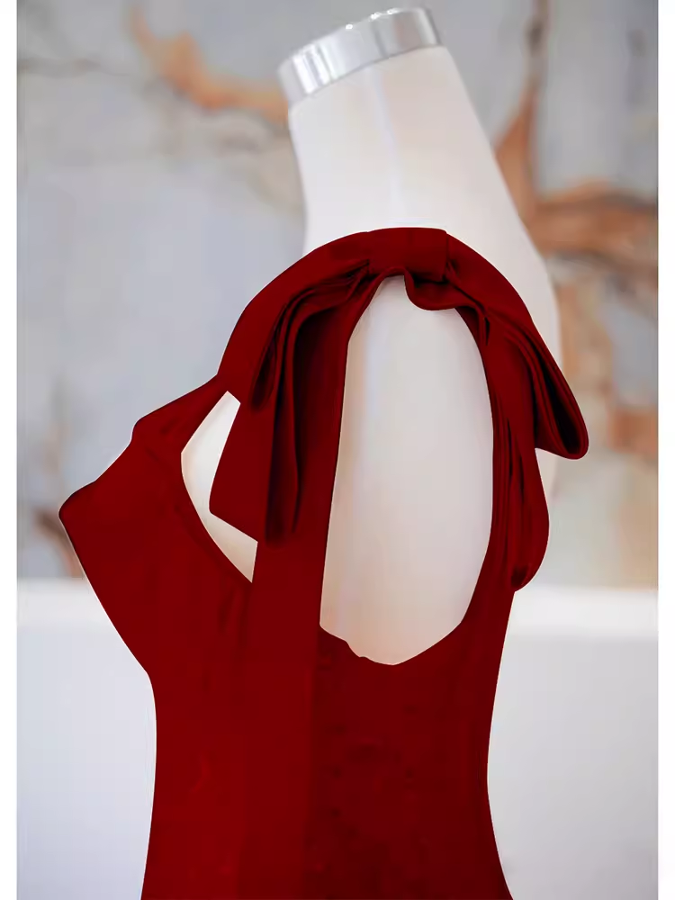 Simple A line Straps Long Red Prom Dress Evening Dress P1362