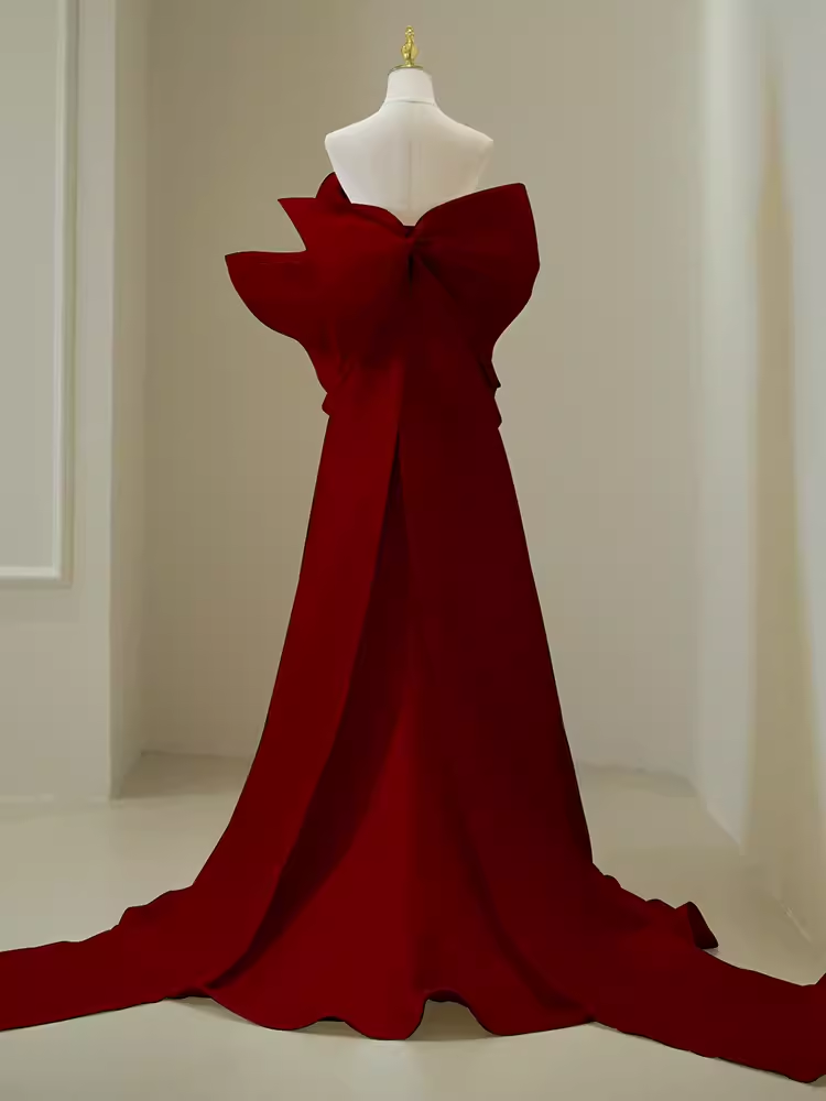 Simple Mermaid Strapless Long Red Prom Dress Evening Dress P1365