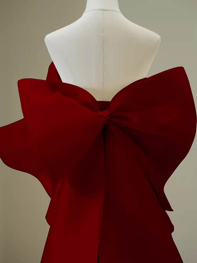 Simple Mermaid Strapless Long Red Prom Dress Evening Dress P1365