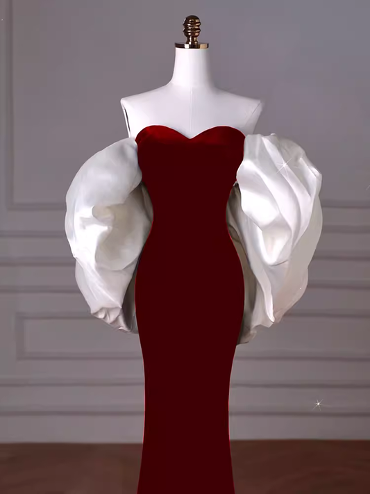 Mermaid Strapless Red Prom Dress Long Party Dresses P1605