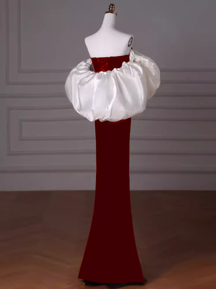 Mermaid Strapless Red Prom Dress Long Party Dresses P1605