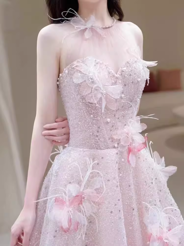 Princess Pink Sequin Long Prom Dress Party Dresses P1609