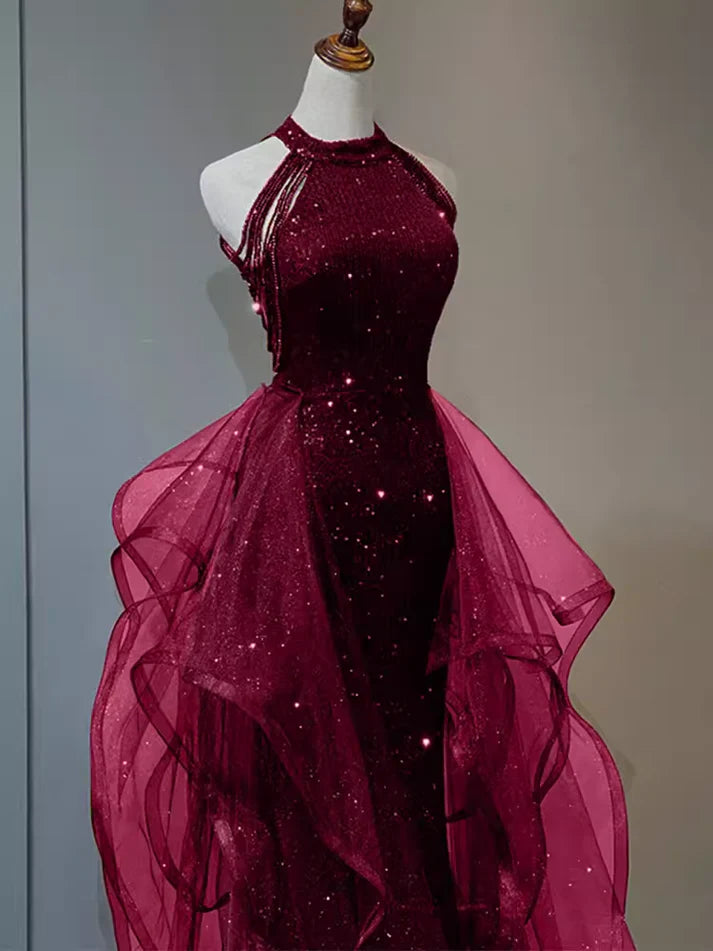Burgundy/Black/Blue Shiny Bodycon Sequined Long Elegant Ball Gown Evening Dress gh3058