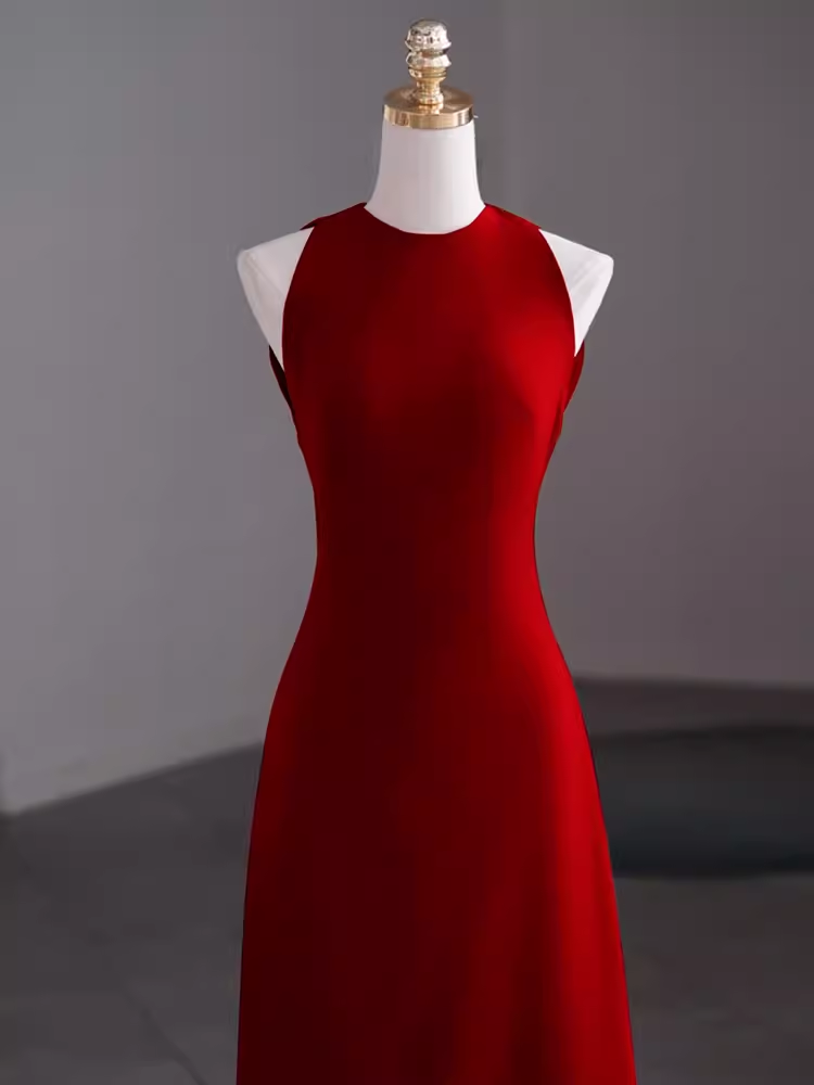 Simple A Line Red Floor Length Open Back Prom Dress P1704