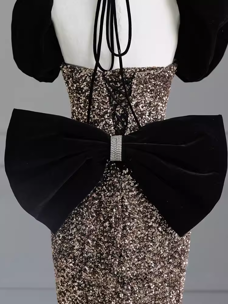 Sexy Mermaid Strapless Sequin Gold Floor Length Prom Dress P1711