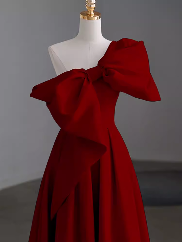 Simple A Line Strapless Red Floor Length Prom Dress P1705