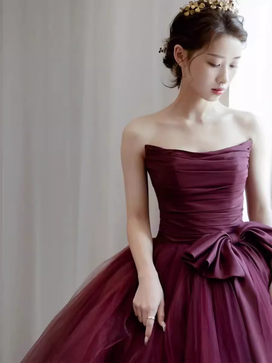 Ball Gown Burgundy Strapless Prom Dresses Evening Dress P2159