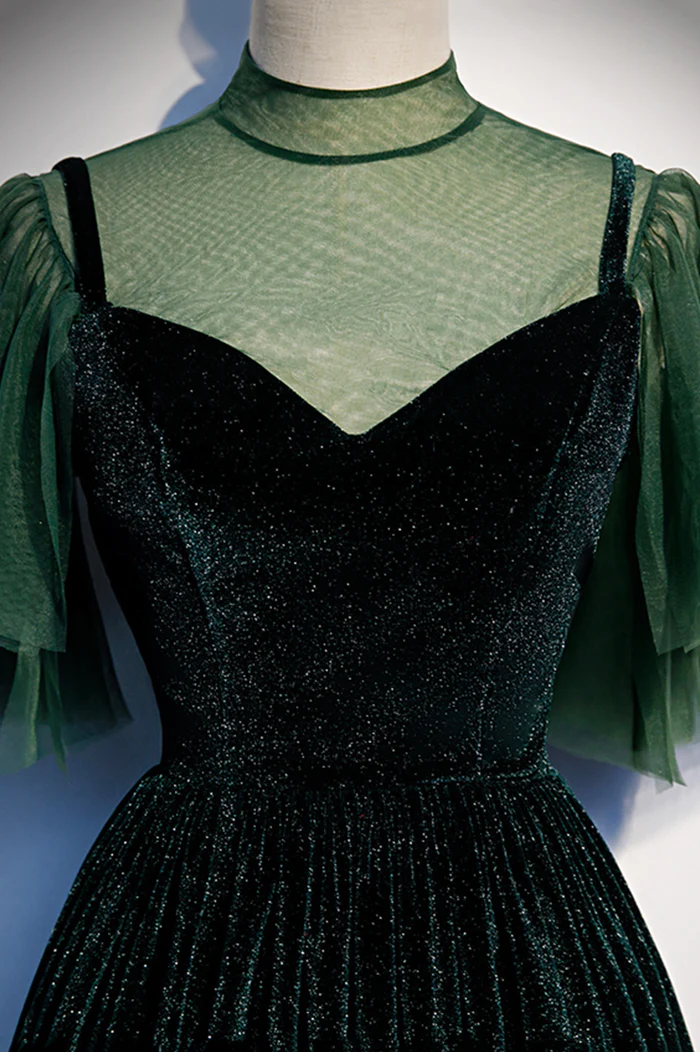 Green Velvet Long A-Line Prom Dress Evening Dresses P2231