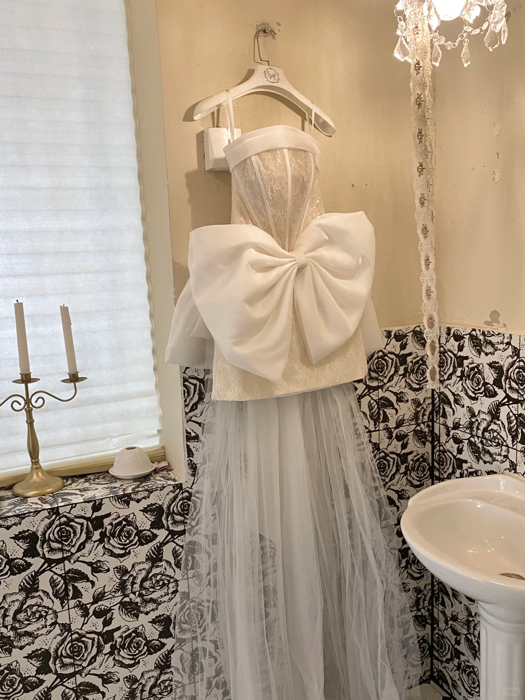 White Bow A Line Strapless Beaded Lace Satin Short Homecoming Dress Birthday Dress SH3859