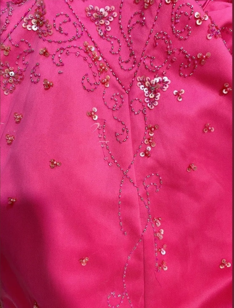 Pink Beaded Floral Elegant Long Satin Ball Gown Evening Dress Party Dress Bridesmaid Dresses gh4465