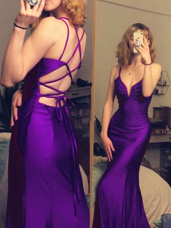 Burgundy mermaid long prom dress v-neck tight simple prom dress SD1348