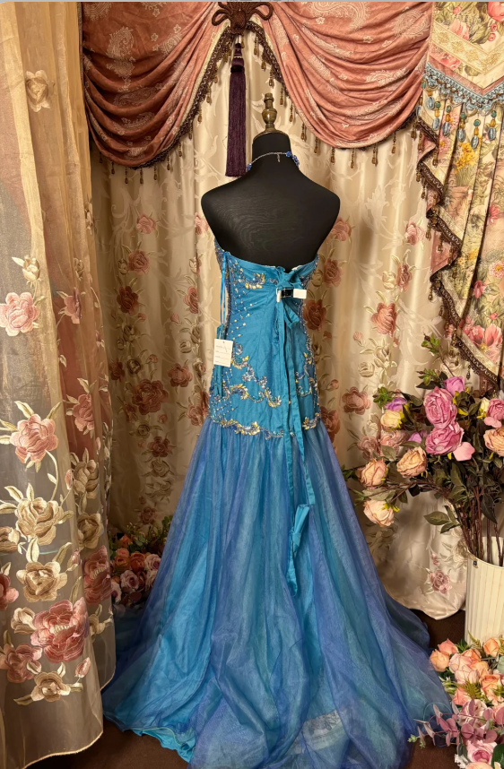 Sexy Mermaid Sweetheart Blue Long Evening Dress Beads Prom Dresses SD1487