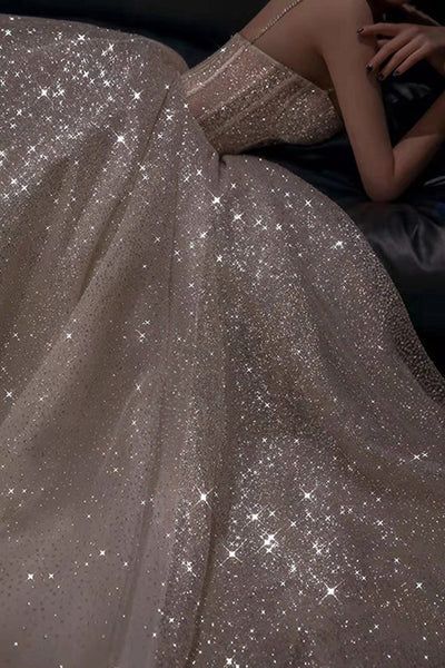 Champagne gorgeous shiny elegant fashion spaghetti strap long sequined prom dress, evening dress, party dress gh3520