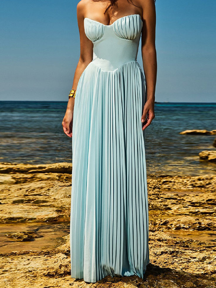 Sweetheart Sleeveless Chiffon Blue A-line Long Evening Prom Dresses SD1585
