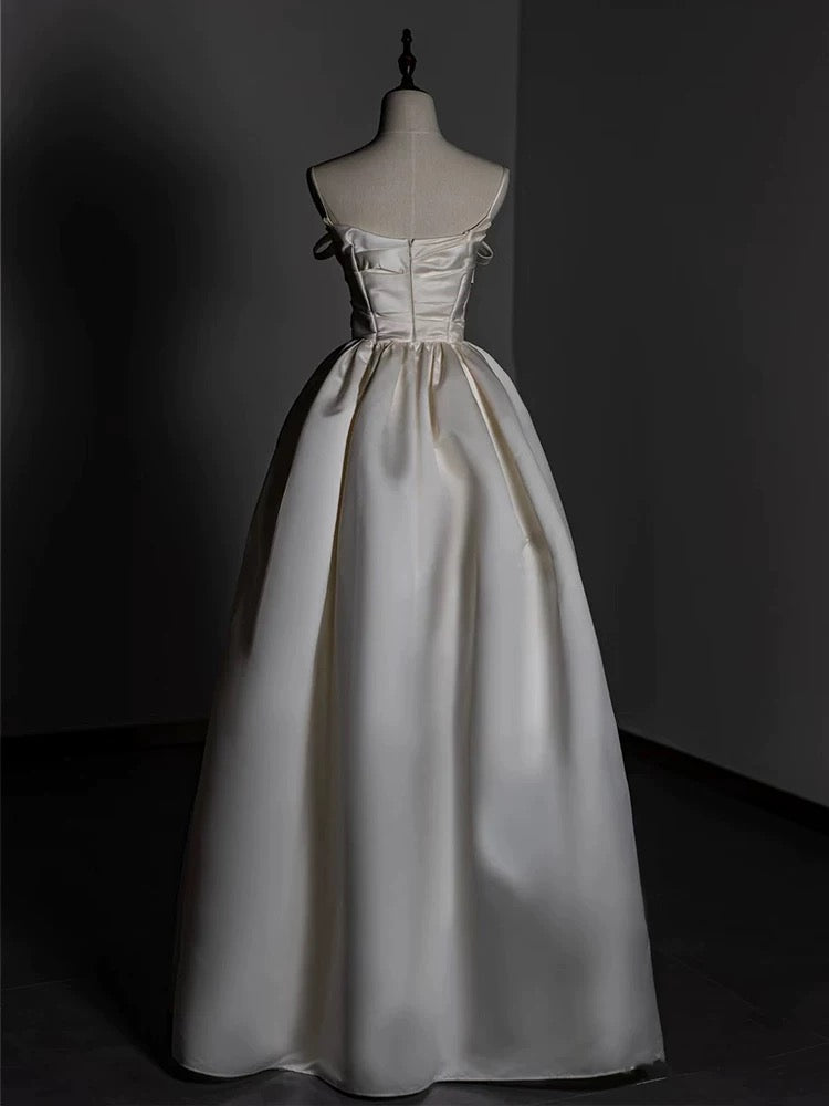 Timeless A line Strapless Satin Ivory Wedding Dresses Brides Dress SD1970