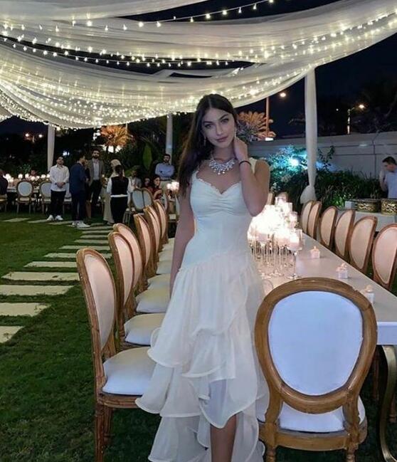 Sexy High Low Straps Neckline Sleeveless White Long Prom Dresses SD2007