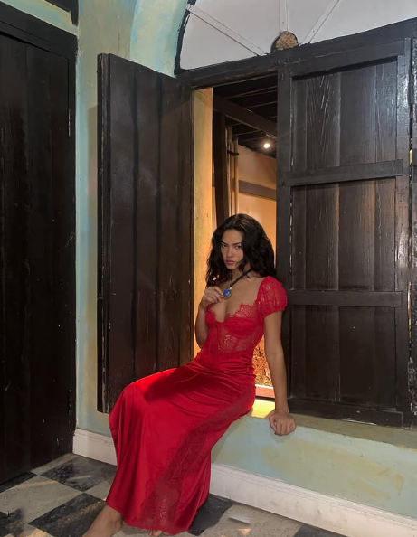 Sexy Mermaid V Neckline Red Lace Long Evening Dress Prom Dresses SD2148