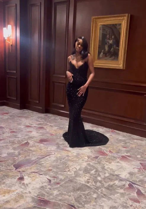 Sexy Mermaid Sweetheart Neck Sequin Slit Black Long Prom Dresses Party Dress SH3504
