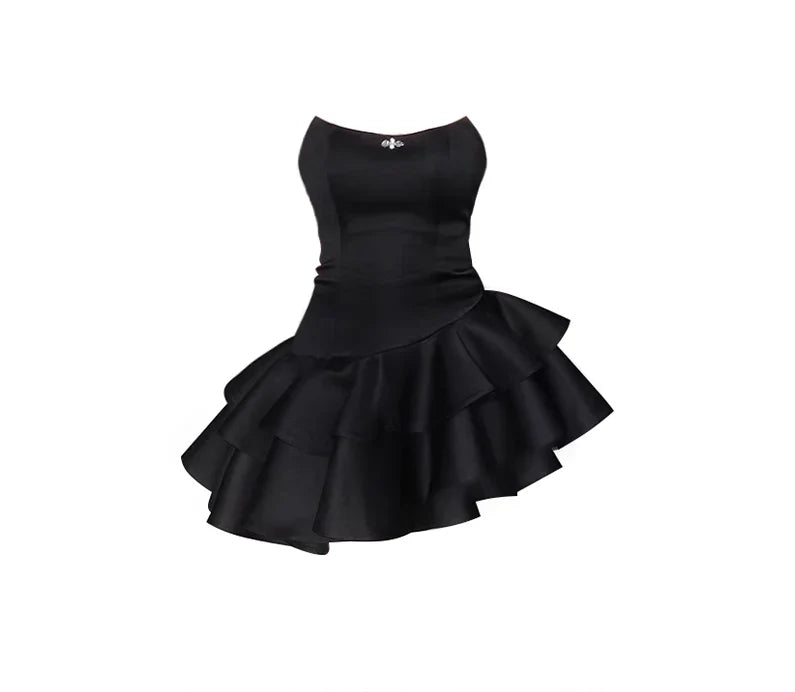 A line Strapless Black Homecoming Dresses Vacation Dresses Short Satin Birthday Dress
