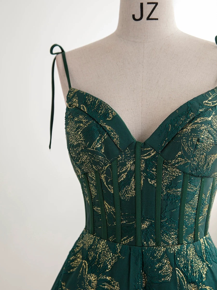 Pretty Ball Gown Spaghetti Straps Satin Green Long Length Evening Dress Prom Dresses SD2787