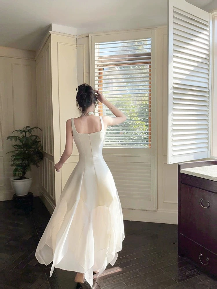 Pretty A Line Square Neckline White Ankle Length Evening Dress Prom Dresses SD2815