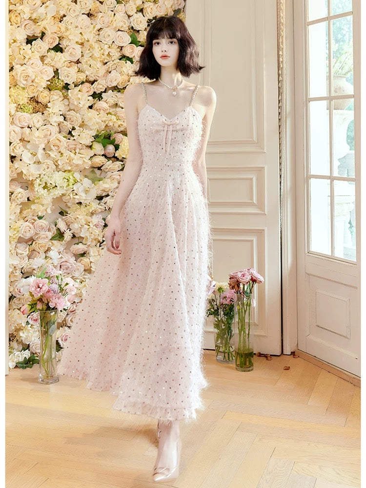 Pretty A Line Spaghetti Straps Pink Ankle Length Evening Dress Prom Dresses SD2817