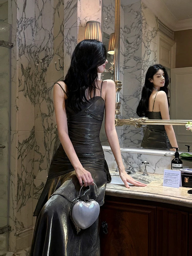 Retro Mermaid Spaghetti Straps Long Length Evening Dress Prom Dresses SD2836