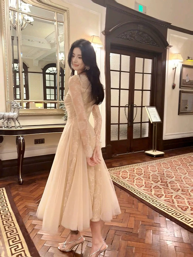 Modest A line V Neckline Lace Ankle Length Evening Dress Prom Dresses SD2846