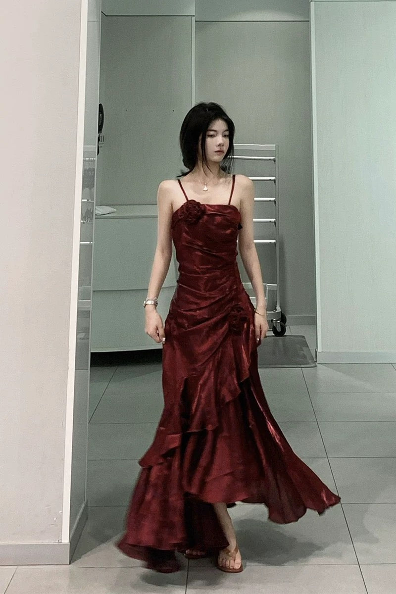 Vintage Mermaid Spaghetti Straps Long Party Dresses Birthday Outfits SD2950