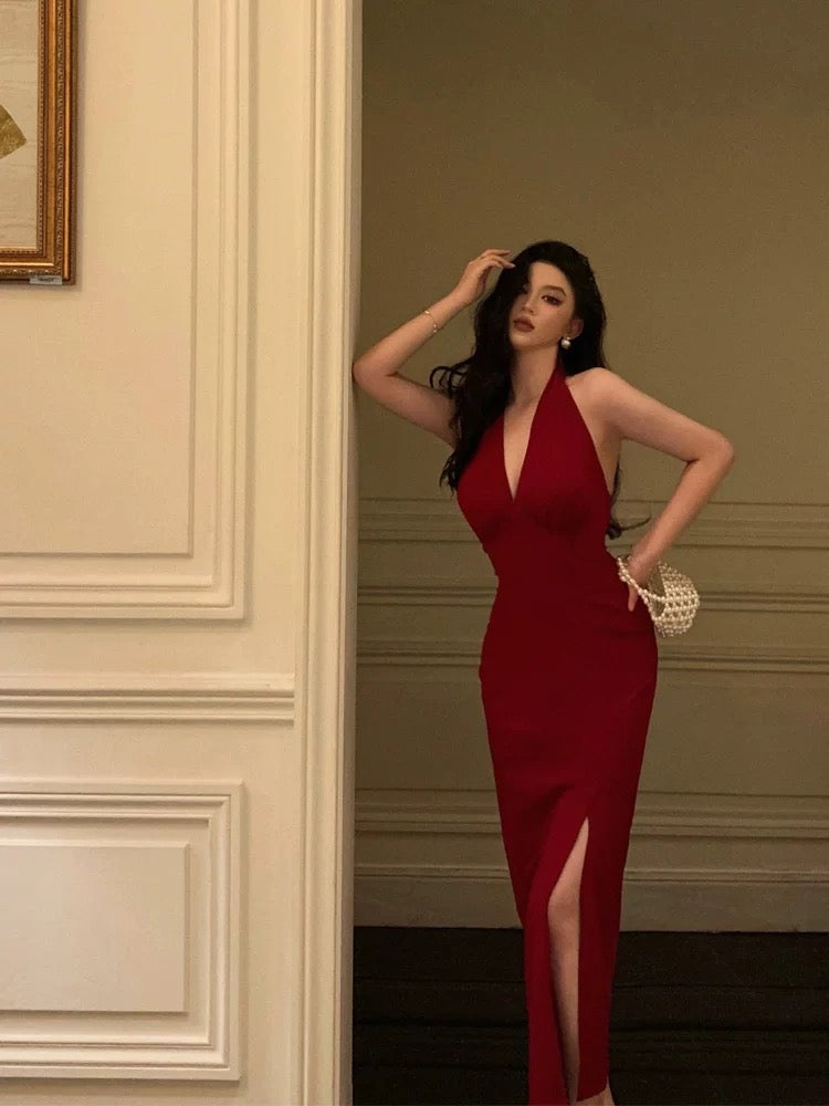 Sexy Sheath V Neckline Red Knee Length Prom Dresses Birthday Outfits SD590