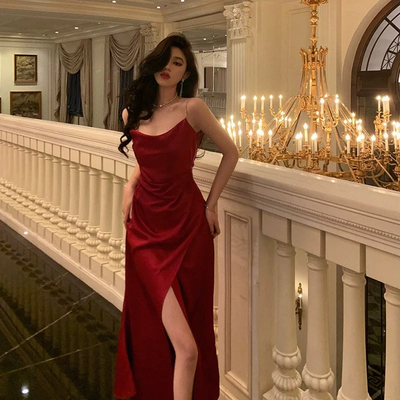 Sexy Sheath Spaghetti Straps Sleeveless Red Ankle Length Prom Dresses Birthday Outfits SD648