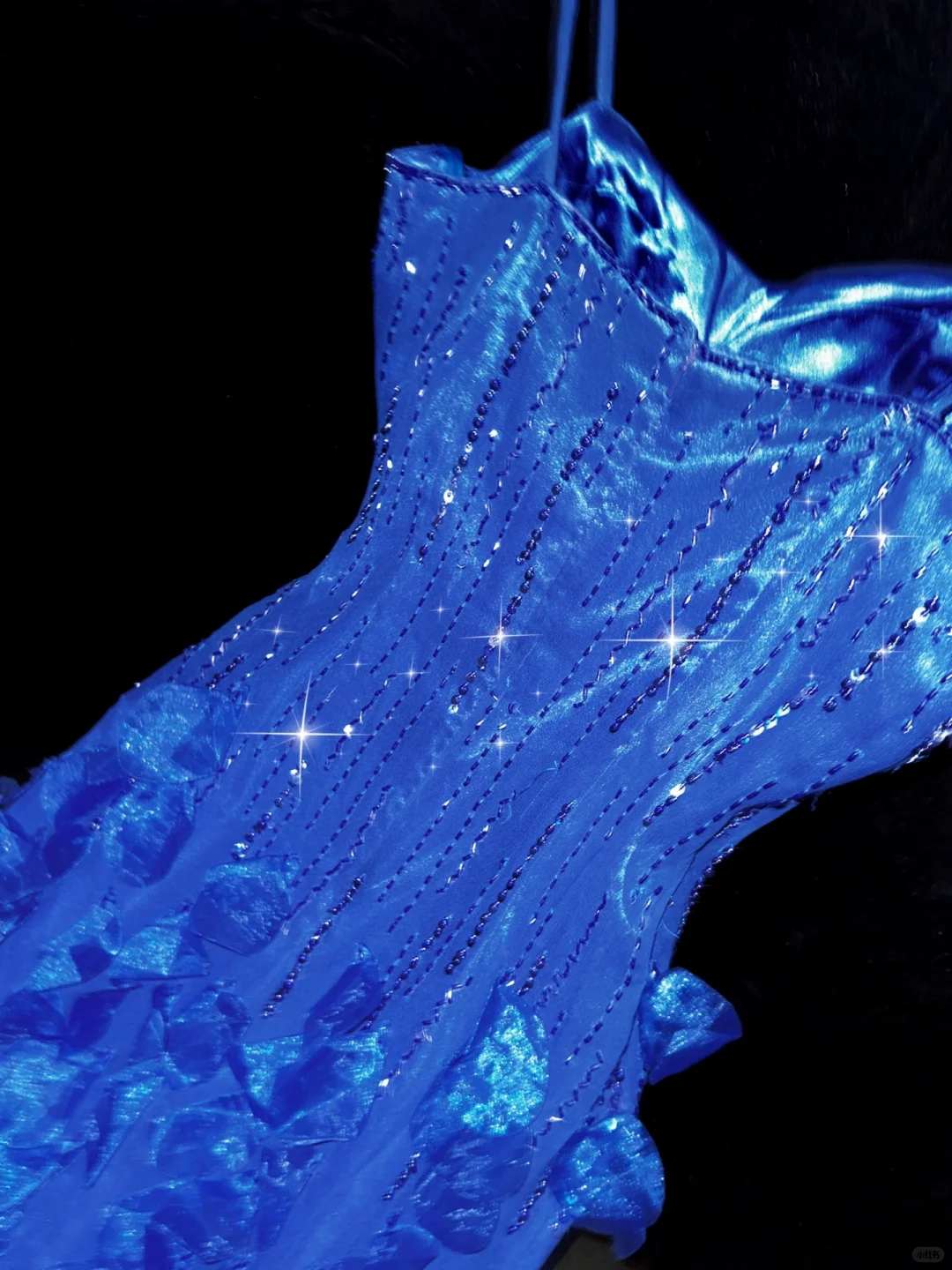 Royal Blue A Line Spaghetti Strap Beaded Appliques Chiffon Long Prom Dress Evening Dress SH3177