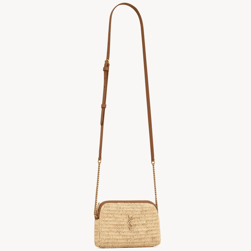 Saint Laurent Gaby Zipped Pouch In Raffia