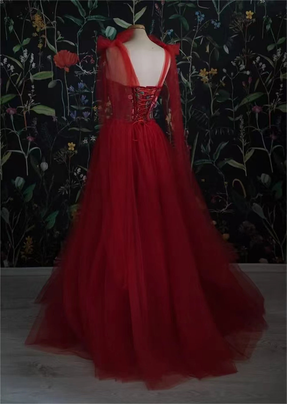 PM074,Red tulle prom dresses sweetheart long evening dress