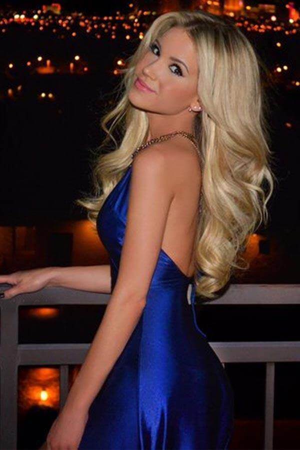 Simple Royal Blue Satin Deep V-Neck Long Prom Dresses, Evening Dress