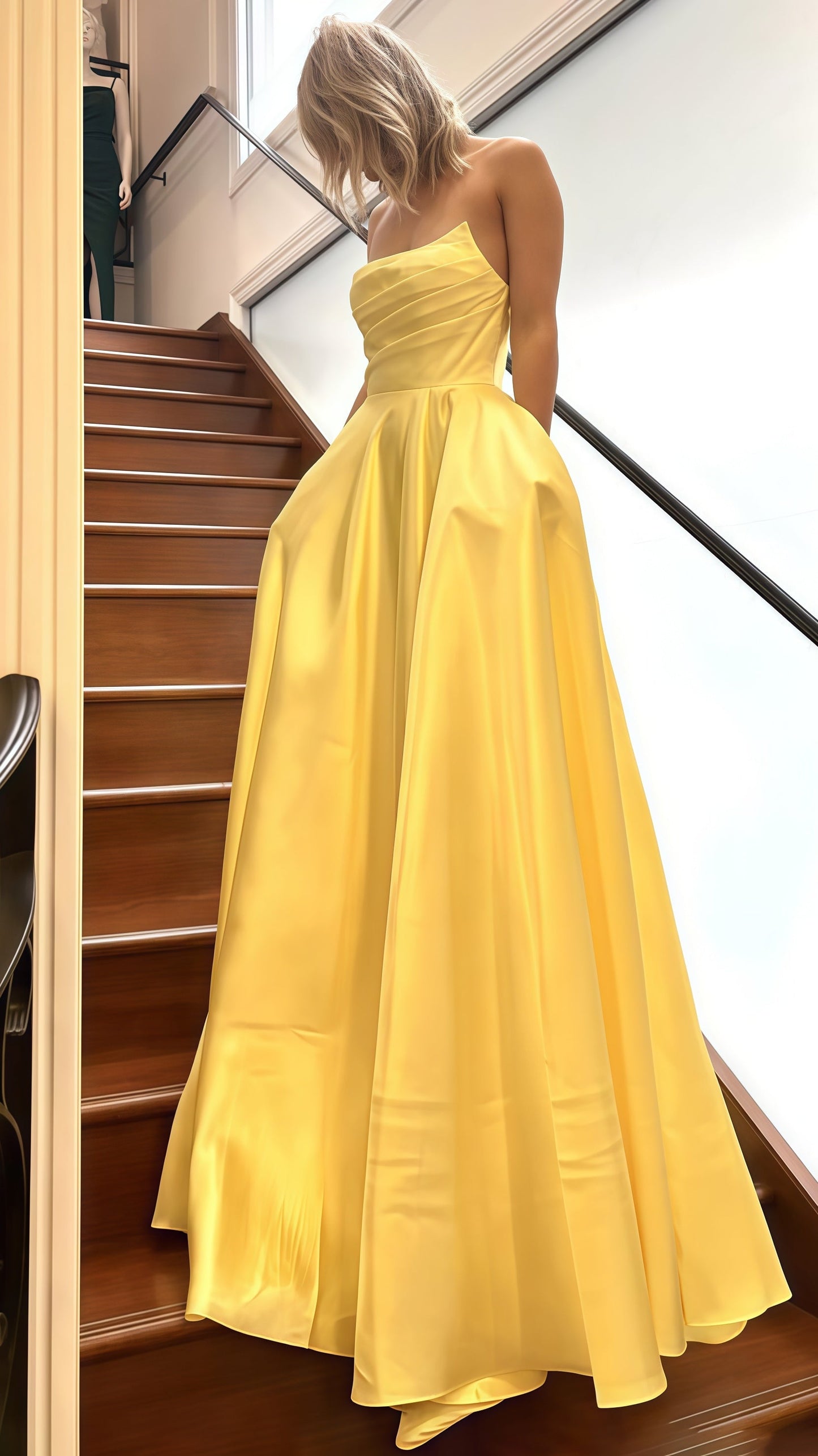 Strapless A-Line Pleated Evening Prom Dress