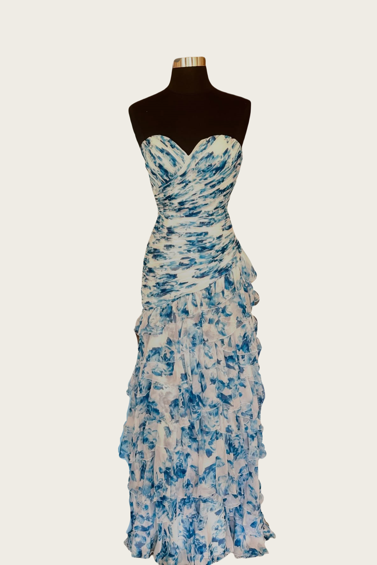 Elegant Floral Printed Tiered Long Formal Dress with Slit
