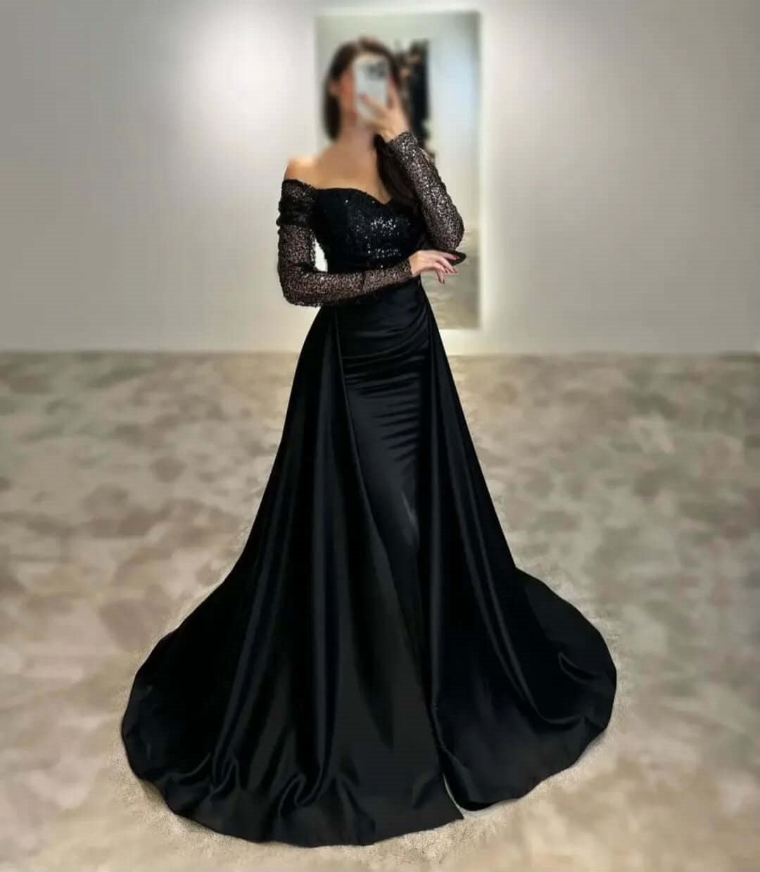 Stunning Prom Dresses Sequin Long Sleeves Formal Dresses with Train