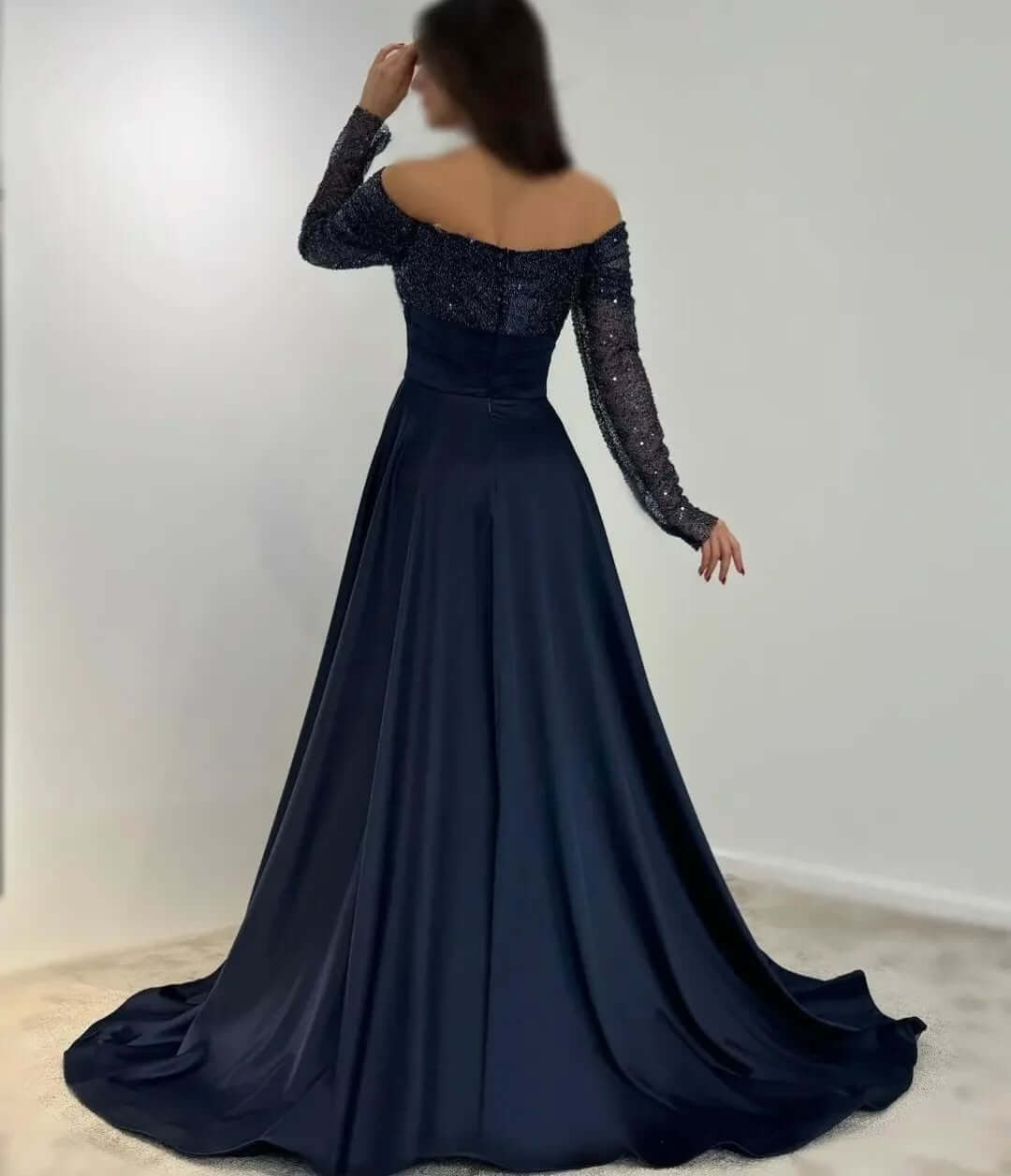 Stunning Prom Dresses Sequin Long Sleeves Formal Dresses with Train